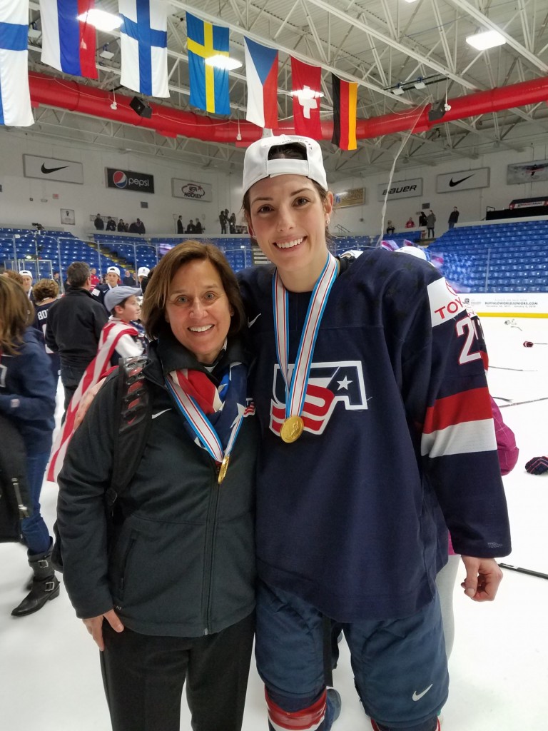 Colleen Hacker after USA Hockey team wins championship in overtime against Canada