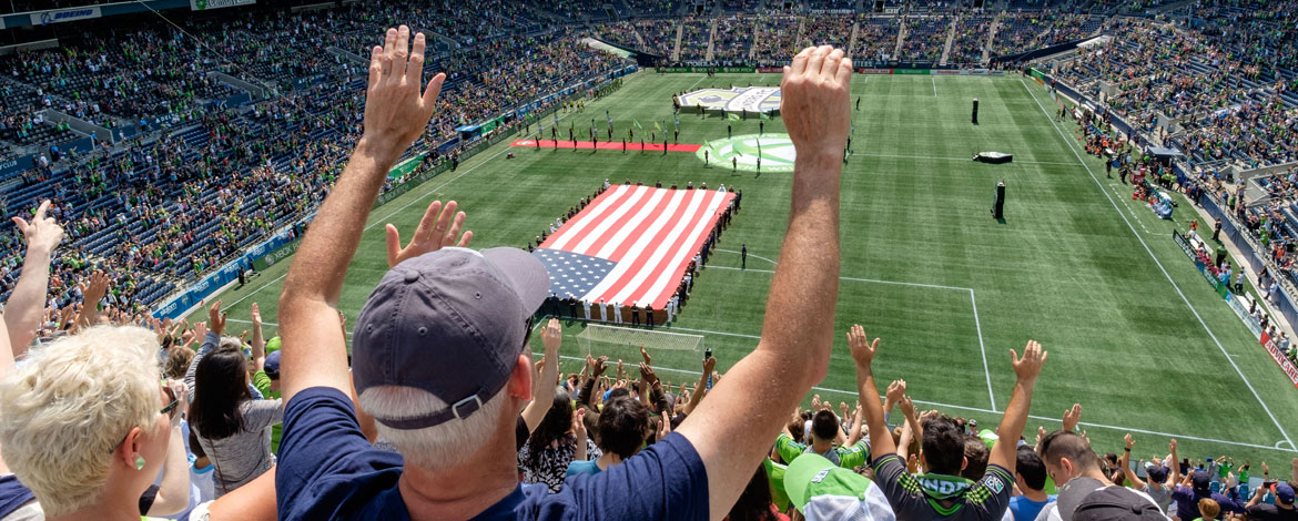 Lutes gather Aug. 12 to soak up sun and Sounders. (Photo by John Froschauer/PLU)