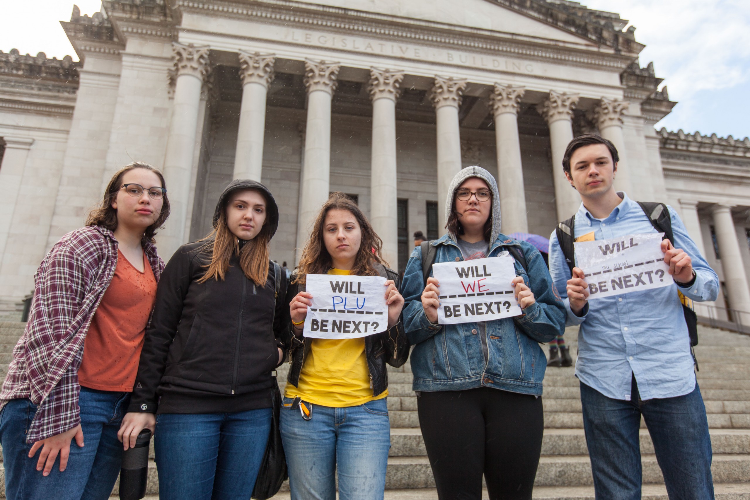 #willwebenext rally organized by PLU's Gracie Anderson to take on gun violence in schools, Wednesday, March 14, 2018 held on the steps of the state capitol in Olympia Wash. (Photo: John Froschauer/PLU)