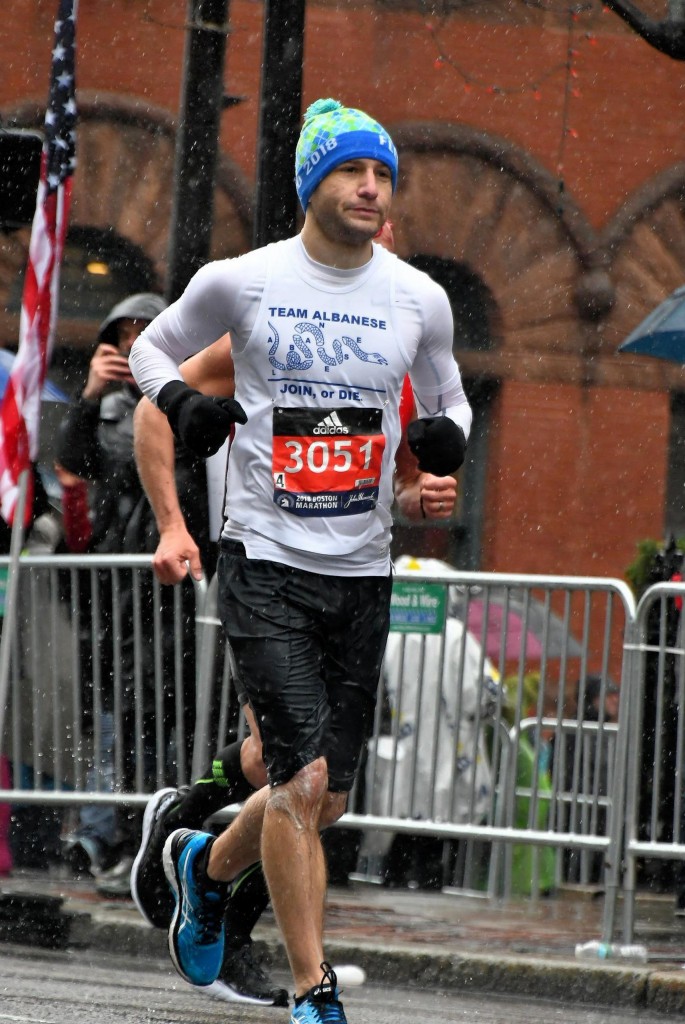 Mark Albanese, director of sports communication, runs the 122nd Boston Marathon on April 16. (Photo courtesy of Albanese)