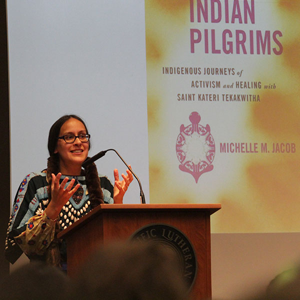 Michelle Jacob speaking at PLU