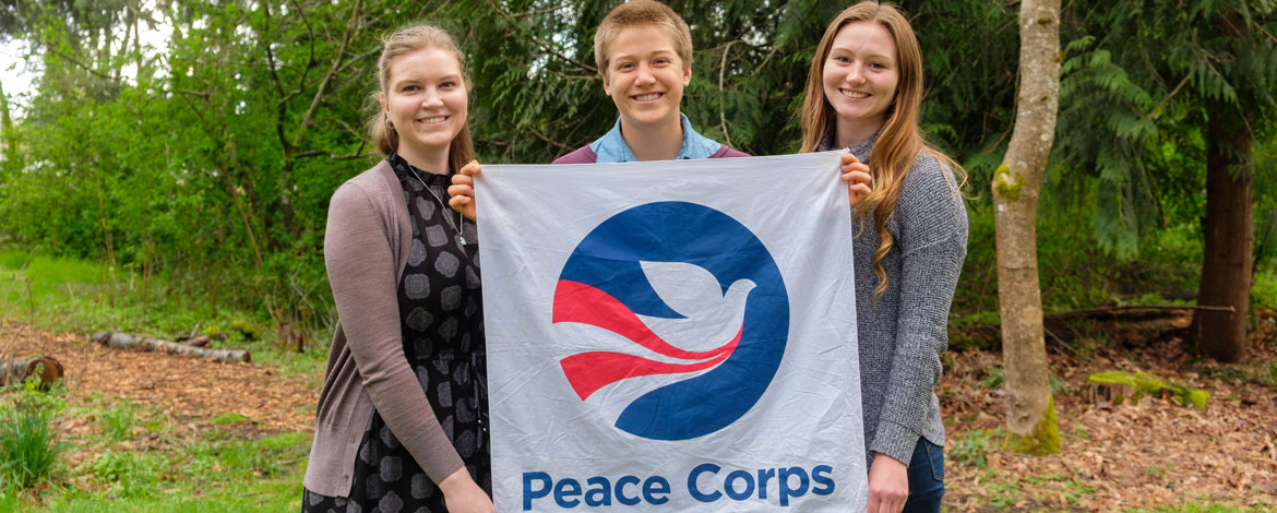 Haley Bridgewater '18, Margaret Chell '18 and Madeline Wentz '18 are all headed to Guinea through the Peace Corps. The seniors are part of the first cohort of the Peace Corps Prep program. (Photo by John Froschauer/PLU)