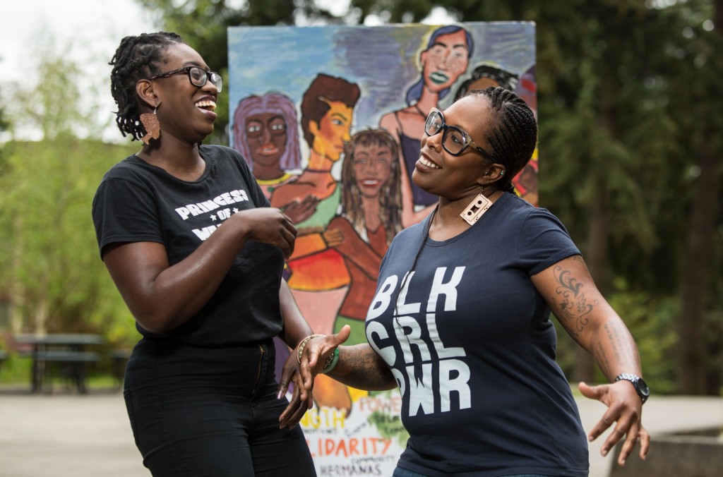 Tolu Taiwo (left), outreach and prevention coordinator, and Angie Hambrick, assistant vice president for diversity, justice and sustainability. (Photo by John Froschauer/PLU)