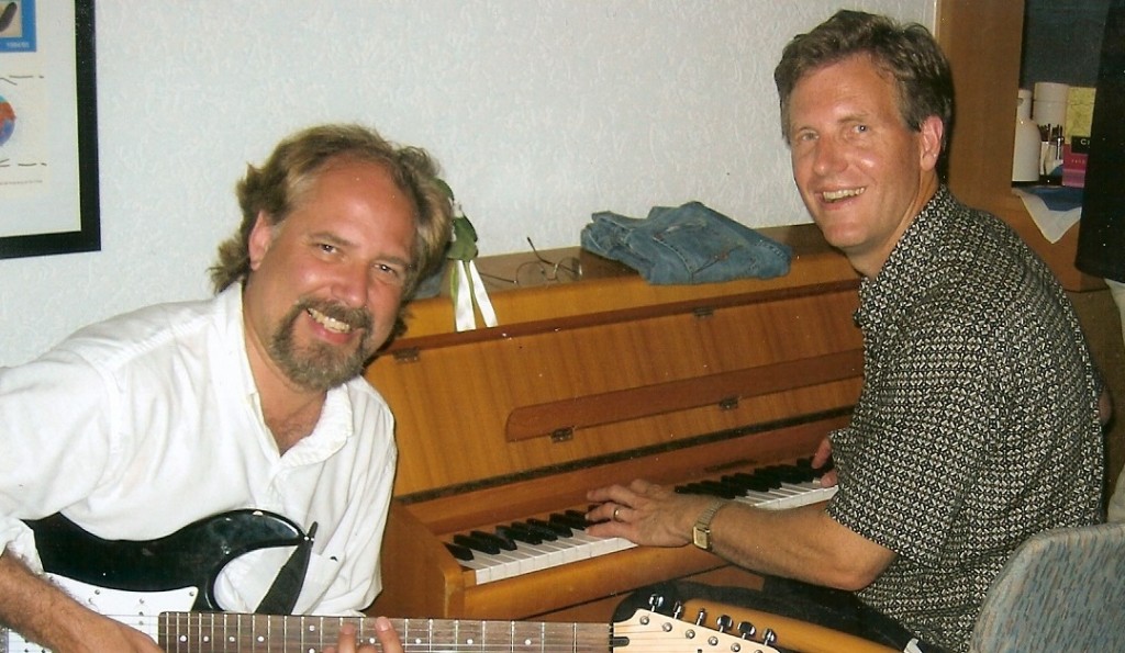 Ken Morrison making music with Mark Reiman, associate professor of economics at PLU, in Germany during a class trip in 2004. (Photo by Emily Sinn, courtesy of Zayas)