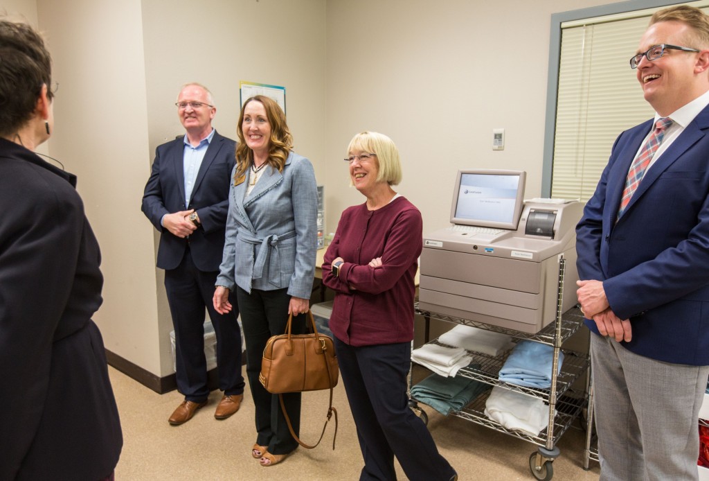 Sen. Patty Murray visits PLU campus and the nursing program, also visiting with a handful of students and recent graduates, Wednesday, May 30, 2018. (Photo: John Froschauer/PLU)