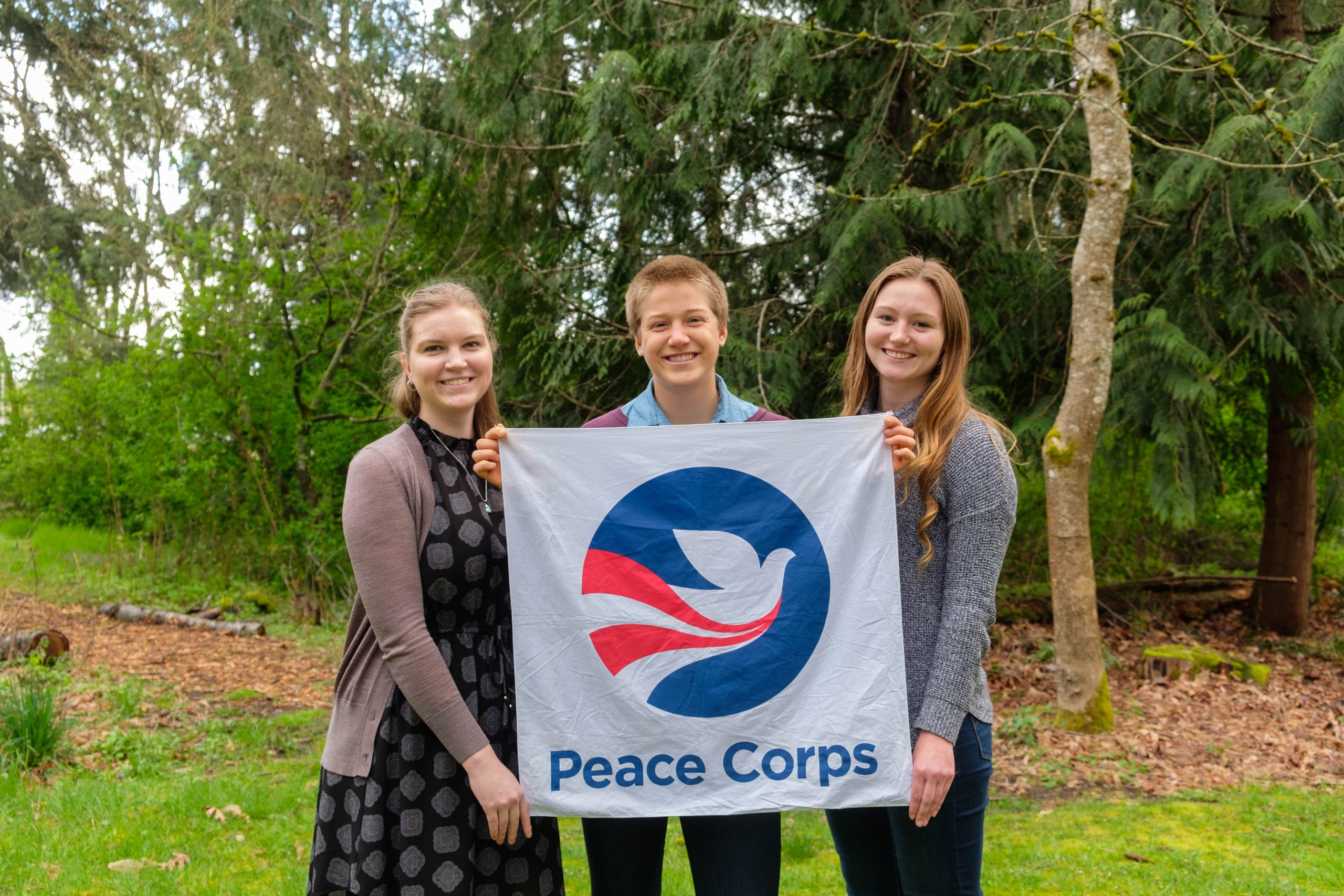 Haley Bridgewater '18 (left) is pictured along with Margaret Chell '18 and Madeline Wentz '18. All three Lutes will travel to Guinea to serve in the Peace Corps after graduation. (Photo by John Froschauer/PLU)
