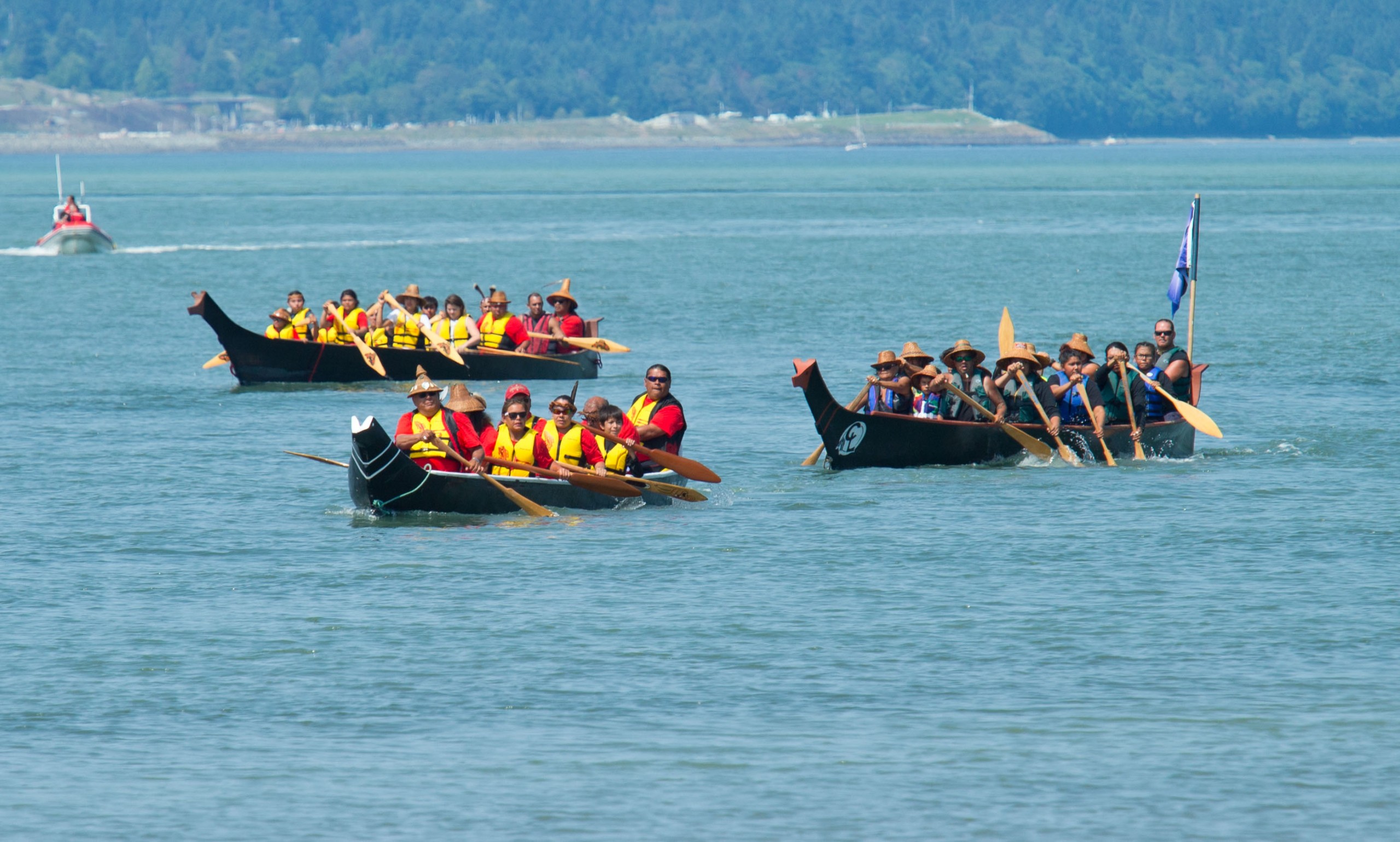 Power Paddle to Puyallup, the annual Native American traditional canoe gathering that takes place along the west coast of Washington and Canada, this year hosted by the Puyallup Tribe, Saturday, July 28, 2018. (Photo by John Froschauer/PLU)