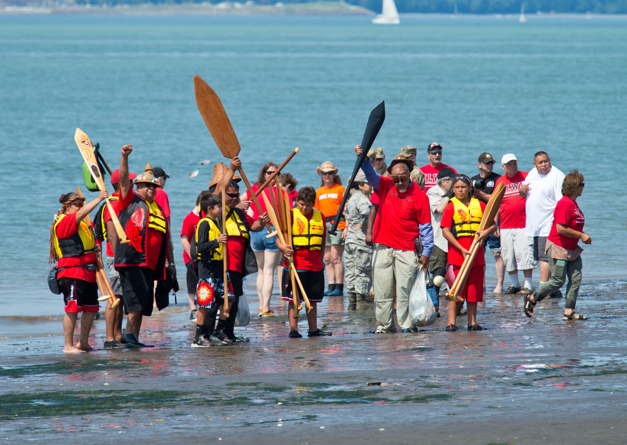 Power Paddle to Puyallup, the annual Native American traditional canoe gathering that takes place along the west coast of Washington and Canada, this year hosted by the Puyallup Tribe, Saturday, July 28, 2018. (Photo by John Froschauer/PLU)