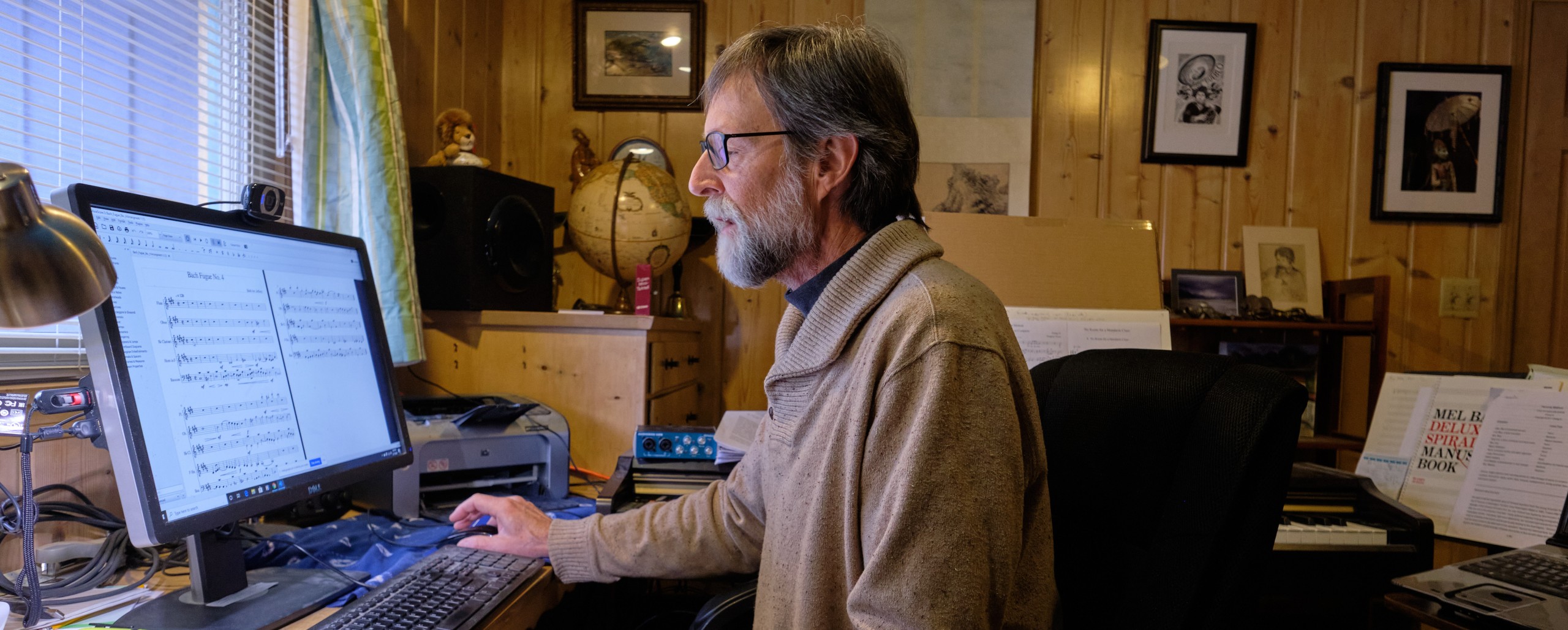 PLU professor of music Gregory Youtz teaches a distance-learning music course from his home. (Photo/John Froschauer)