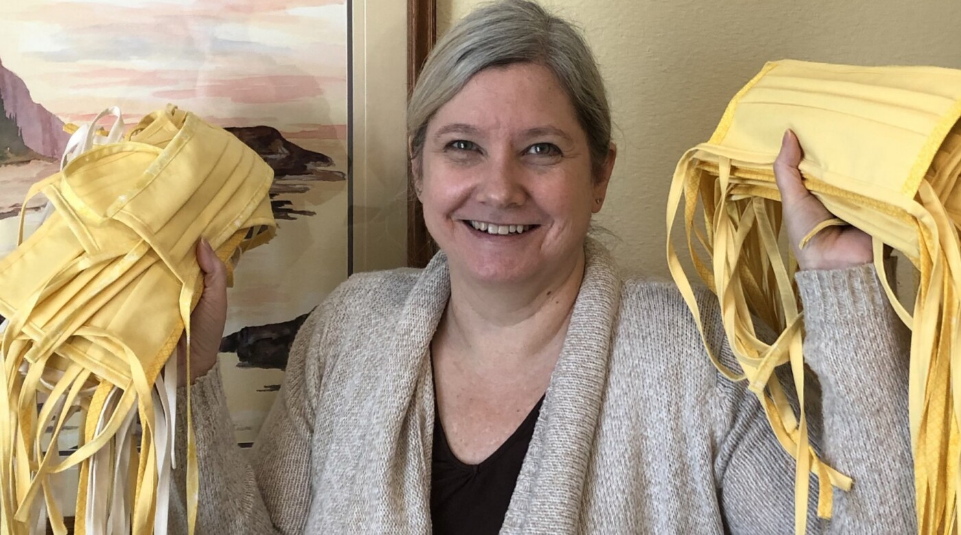 Chair of the Faculty Michelle Ceynar has sewed almost 40 face masks for PLU’s dining and culinary staff.