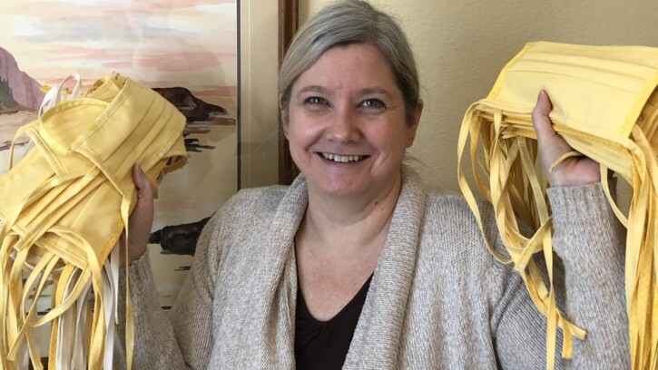 Chair of the Faculty Michelle Ceynar has sewed almost 40 face masks for PLU’s dining and culinary staff.