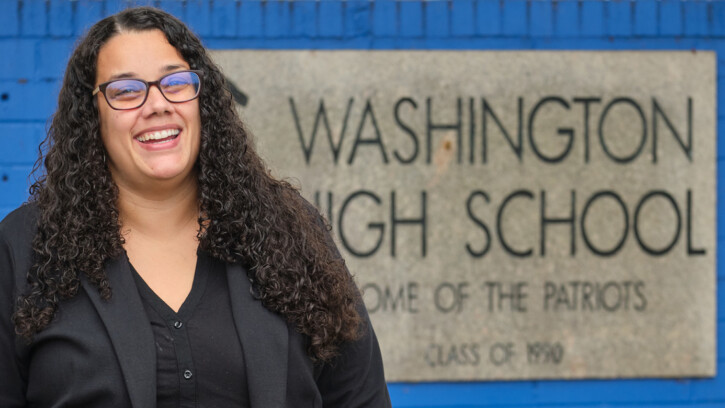 Brooke Brown in front of Washington High School Sign