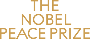 the logo for the Nobel Peace Prize - gold letters that spell out the name of the org