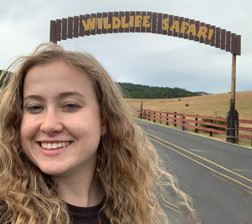 McKenzie Meyer '22 in her natural environment as an intern at Wildlife Safari park in Winston, Oregon. (photo courtesy of McKenzie Meyer)