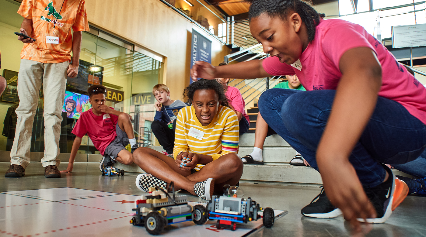 MESA participants are amazed by mechanical legos they've built on MESA DAY at PLU August 2019