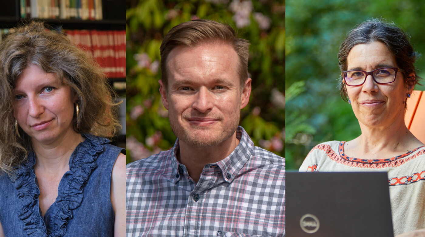 Three photos set together of Professors Ksenija Simic-Muller, Corey Cook, and Rebecca Wilkin