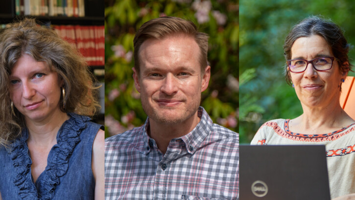 Three photos set together of Professors Ksenija Simic-Muller, Corey Cook, and Rebecca Wilkin