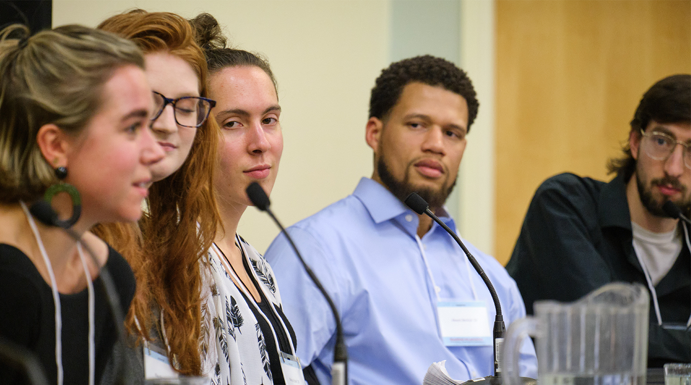 PLU students take part in a panel during the 2020 Wang Center Symposium "Disarming Polarization: Navigating Conflict and Difference." (Photo taken prior to COVID-19 safety measures.)