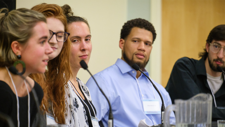 PLU students take part in a panel during the 2020 Wang Center Symposium "Disarming Polarization: Navigating Conflict and Difference." (Photo taken prior to COVID-19 safety measures.)