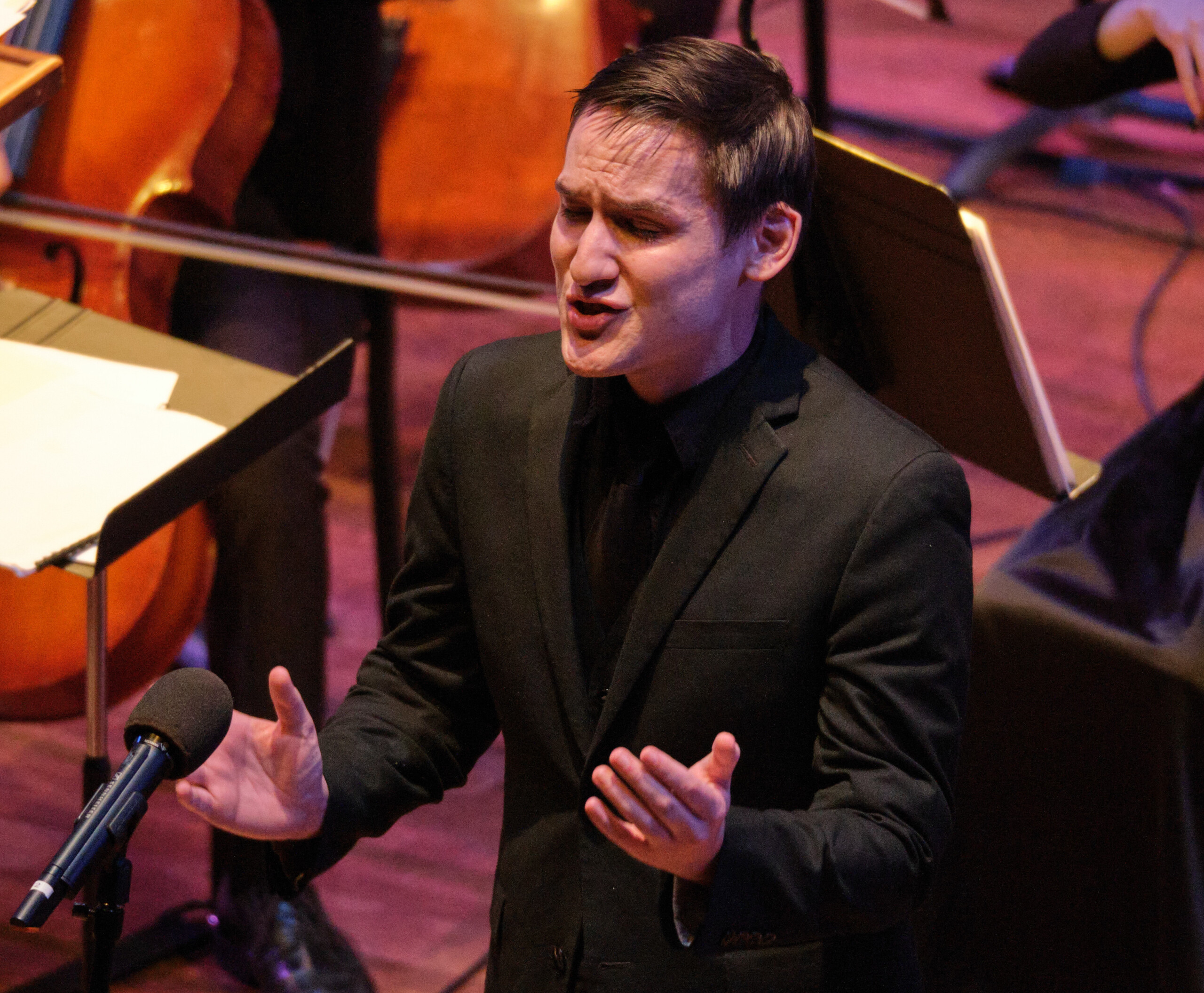 Wheeler '22 sings a solo at Benaroya Hall as part of PLU’s Christmas Concert. (PLU photo/John Froschauer)