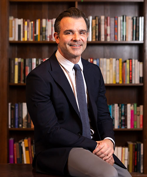 Brian Bannon ’97, the Merryl and James Tisch Director of the New York Public Library, poses for a portrait, Tuesday, June 13, 2023, at the iconic Stephen A. Schwarzman Building in New York City. (PLU Photo / Sy Bean)