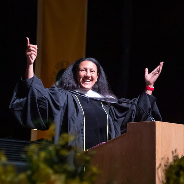 Olympian and world champion Elana Meyers Taylor delivered the 2023 PLU commencement address