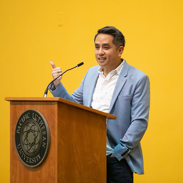 Minh Lê, acclaimed author and early childhood policy consultant speaking at PLU