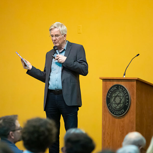 Rick Steves at PLU on May 22 delivering a presentation