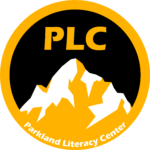 The PLC logo, it features the letters 'PLC' above a illustrated white and gold mountain.