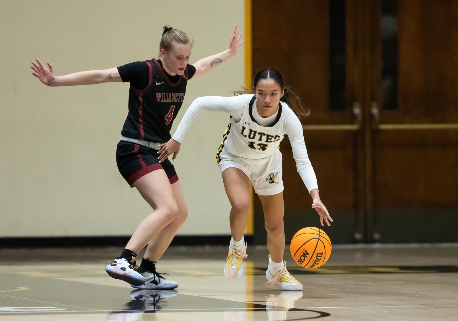 PLU’s women’s basketball team competes against Willamette University, Friday, Jan. 13, 2023, in Olson Gymnasium at PLU. The Lutes lost to the Bearcats, 55-60. (PLU Photo / Sy Bean) PLU’s women’s basketball team competes against Willamette University, Friday, Jan. 13, 2023, in Olson Gymnasium at PLU. The Lutes lost to the Bearcats, 55-60. (PLU Photo / Sy Bean)
