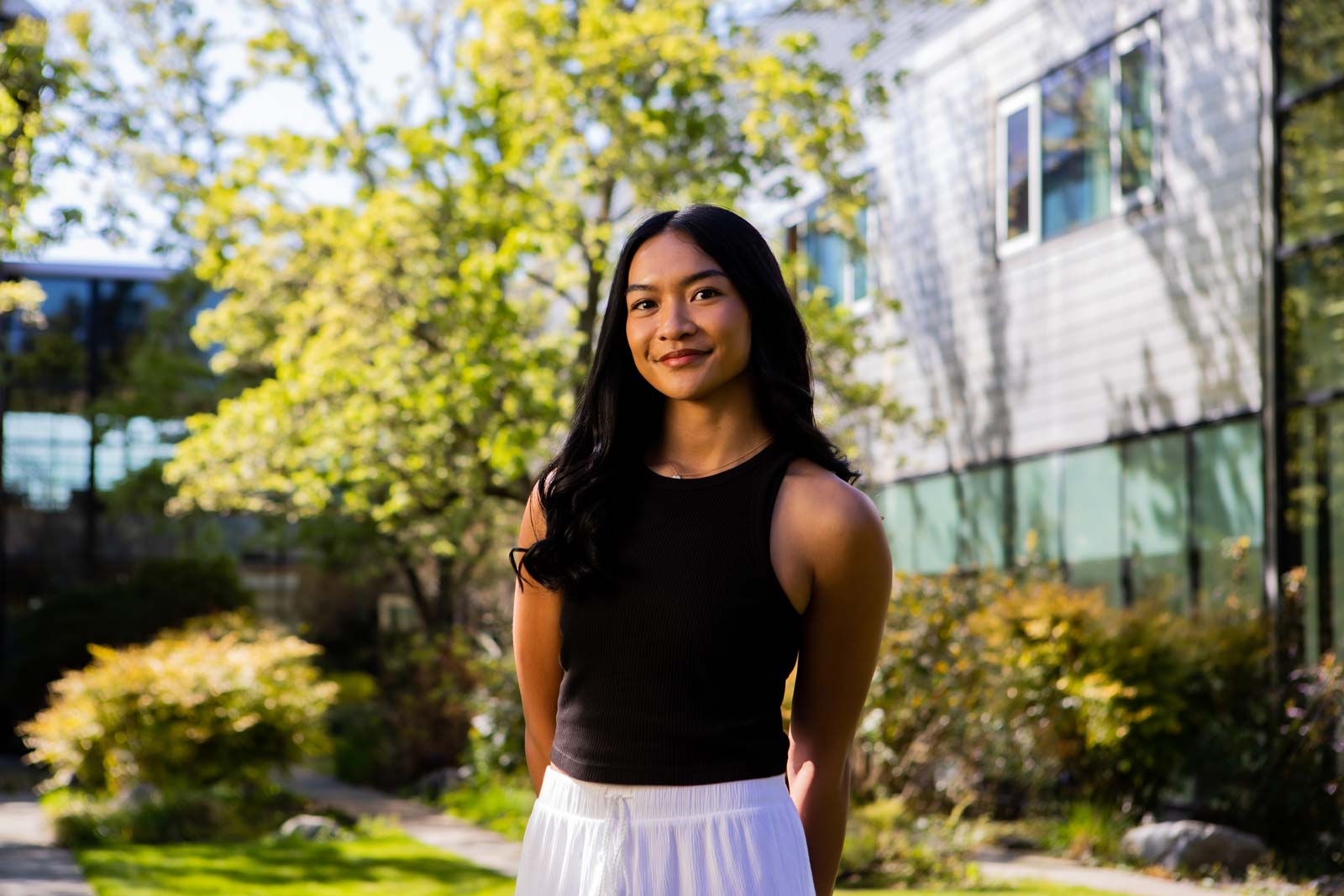 Ashley Akamine, a Computer Science and Native American and Indigenous Studies double major, poses for her senior spotlight portrait, Wednesday, April 16, 2025, at PLU. (PLU Photo / Joseph Middleton). Ashley Akamine, a Computer Science and Native American and Indigenous Studies double major, poses for her senior spotlight portrait, Wednesday, April 16, 2025, at PLU. (PLU Photo / Joseph Middleton).