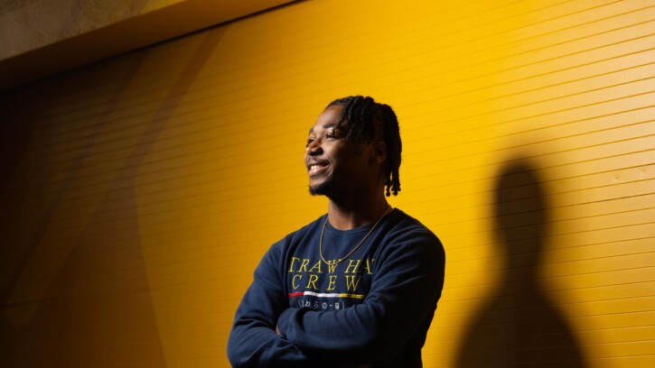 Business Administration major and Communications Minor LeBron Smith hopes to pursue a career in sports administration and marketing after gaining his masters degree, Friday, May 2, 2025, at PLU. (PLU Photo / Sy Bean)