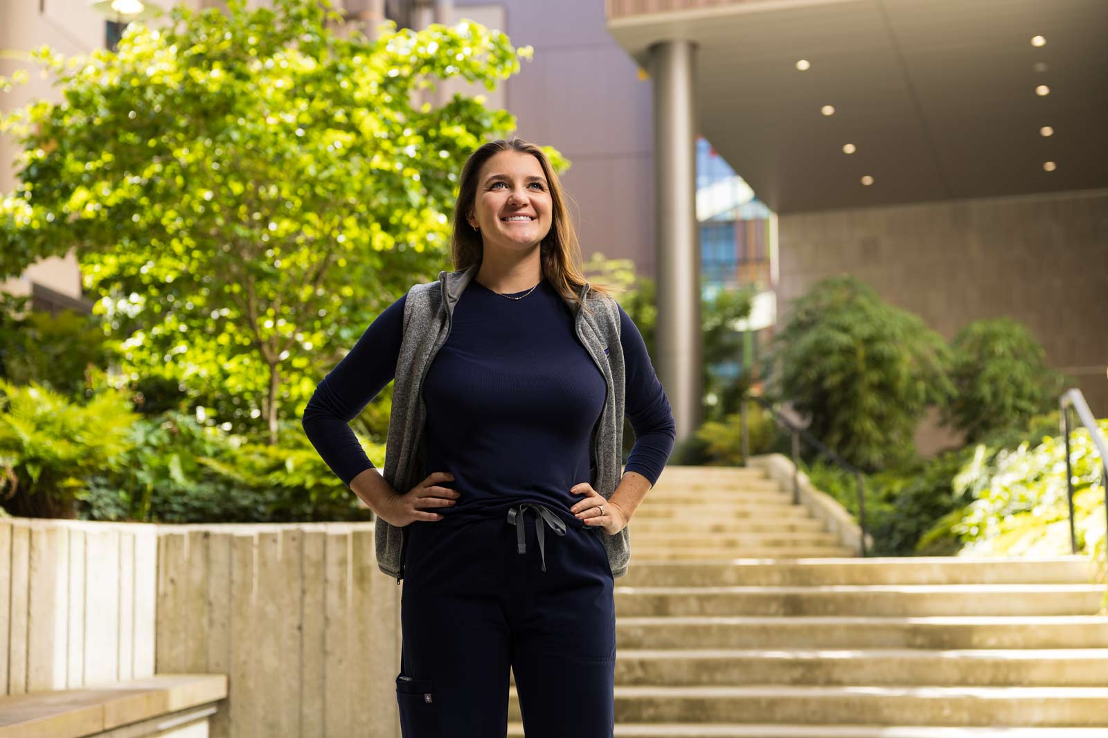 Mallory Presho-Dunne switched career paths from journalism to healthcare after completing PLU’s EL-MSN program, Tuesday, July 1, 2025, at PLU. Presho-Dunne now works at Seattle Children’s Hospital. (PLU Photo / Sy Bean)