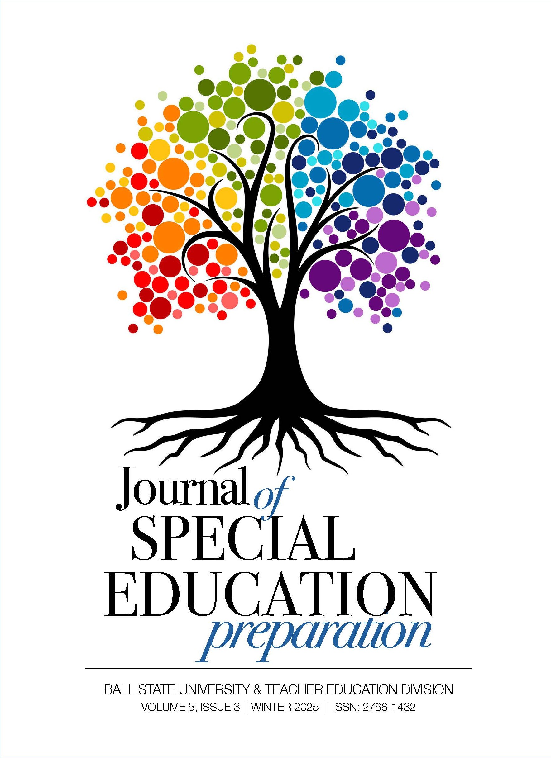 The cover of the Journal of Special Education Preparation, featuring a silhouetted tree with long roots and rainbow dots as leaves.