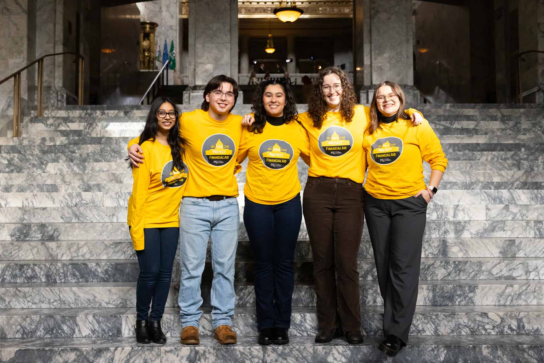 A group of students and Legislative Fellows arrive at the State Capitol for the Opening Session, Monday, Jan. 12, 2026, in Olympia, Wash. (PLU Photo / Sy Bean)