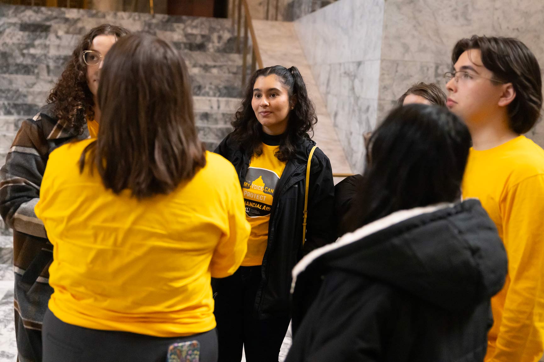 A group of students and Legislative Fellows arrive at the State Capitol for the Opening Session, Monday, Jan. 12, 2026, in Olympia, Wash. (PLU Photo / Sy Bean)