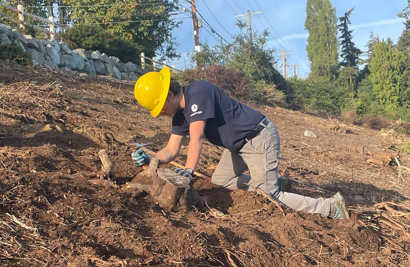 Photo of mentee Jack Helt from his first week with the Washington Conservation Corps.