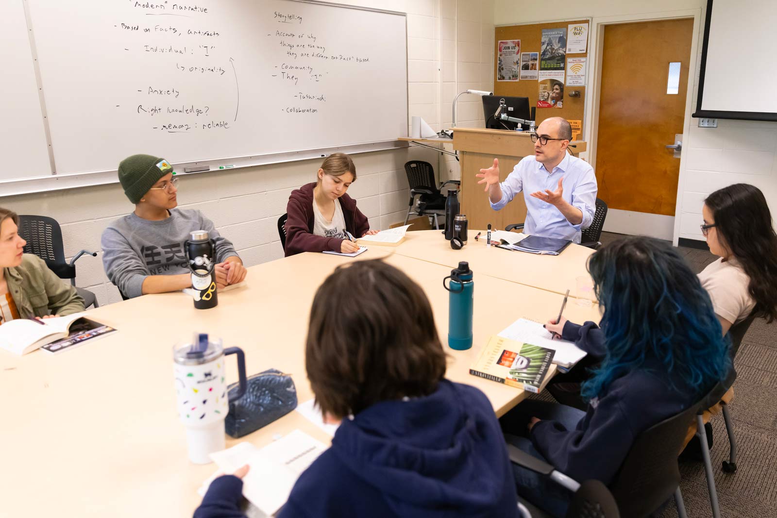 Resident Assistant Professor Christian Gerzso leads a roundtable discussion in his IHON 112 course titled “Liberty, Power, and Imagination,” Thursday, May 8, 2025, in the Hauge Administration Building at PLU. The course examines innovative ideas and institutions from the Enlightenment to today that have shaped the contemporary world. (PLU Photo / Sy Bean) Resident Assistant Professor Christian Gerzso leads a roundtable discussion in his IHON 112 course titled “Liberty, Power, and Imagination,” Thursday, May 8, 2025, in the Hauge Administration Building at PLU. The course examines innovative ideas and institutions from the Enlightenment to today that have shaped the contemporary world. (PLU Photo / Sy Bean)