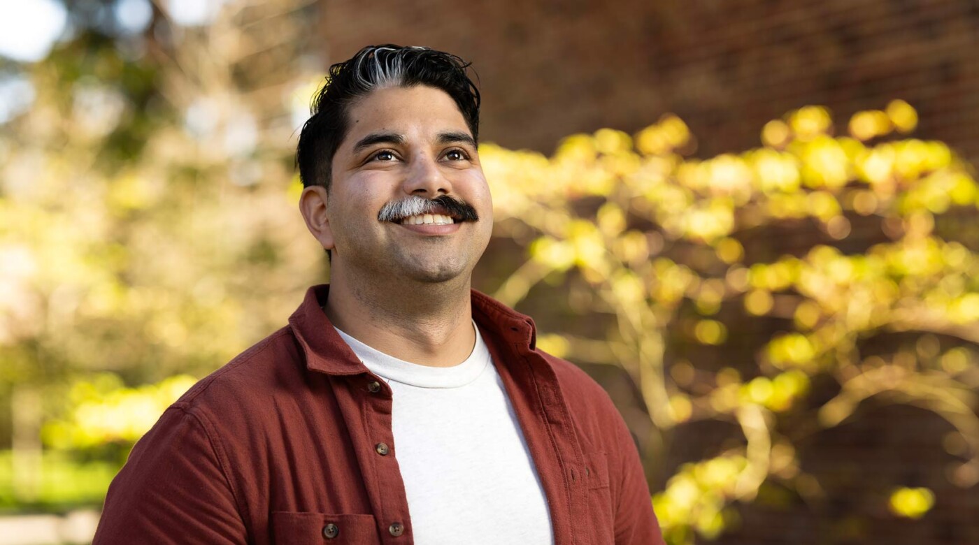 Social Work major Adrian Restrepo has been working on a communications plan for the department of Wellbeing Services and Resources, Thursday, April 9, 2026, at PLU. (PLU Photo / Sy Bean)
