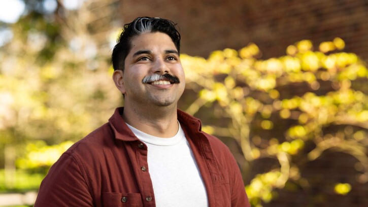 Social Work major Adrian Restrepo has been working on a communications plan for the department of Wellbeing Services and Resources, Thursday, April 9, 2026, at PLU. (PLU Photo / Sy Bean)
