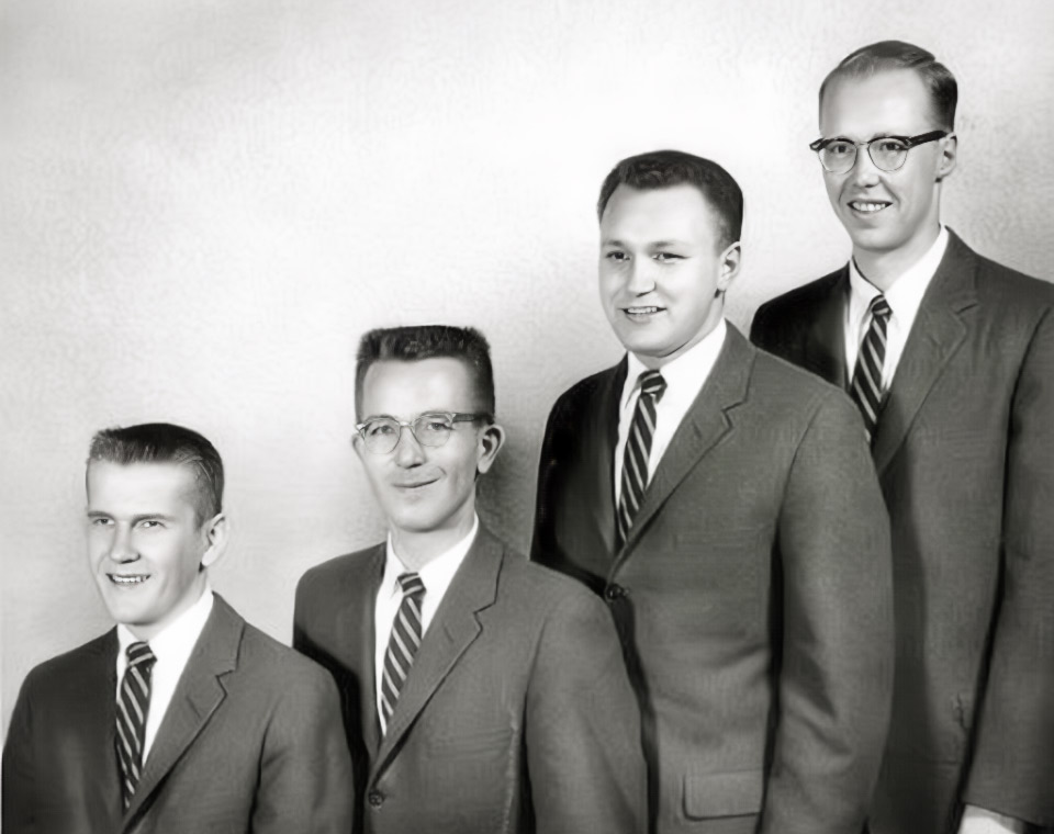 The 1956-1957 Ambassador Quartet: David Knutson, Edgar Larson, John Cooley, and James Brandt.