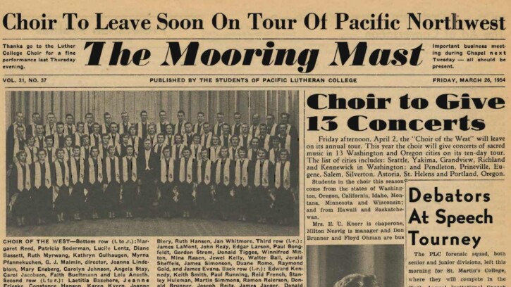 The Mooring Mast: March 1954 "Choir to Give 13 Concerts" Ed Larson 3rd row: 3rd from Left