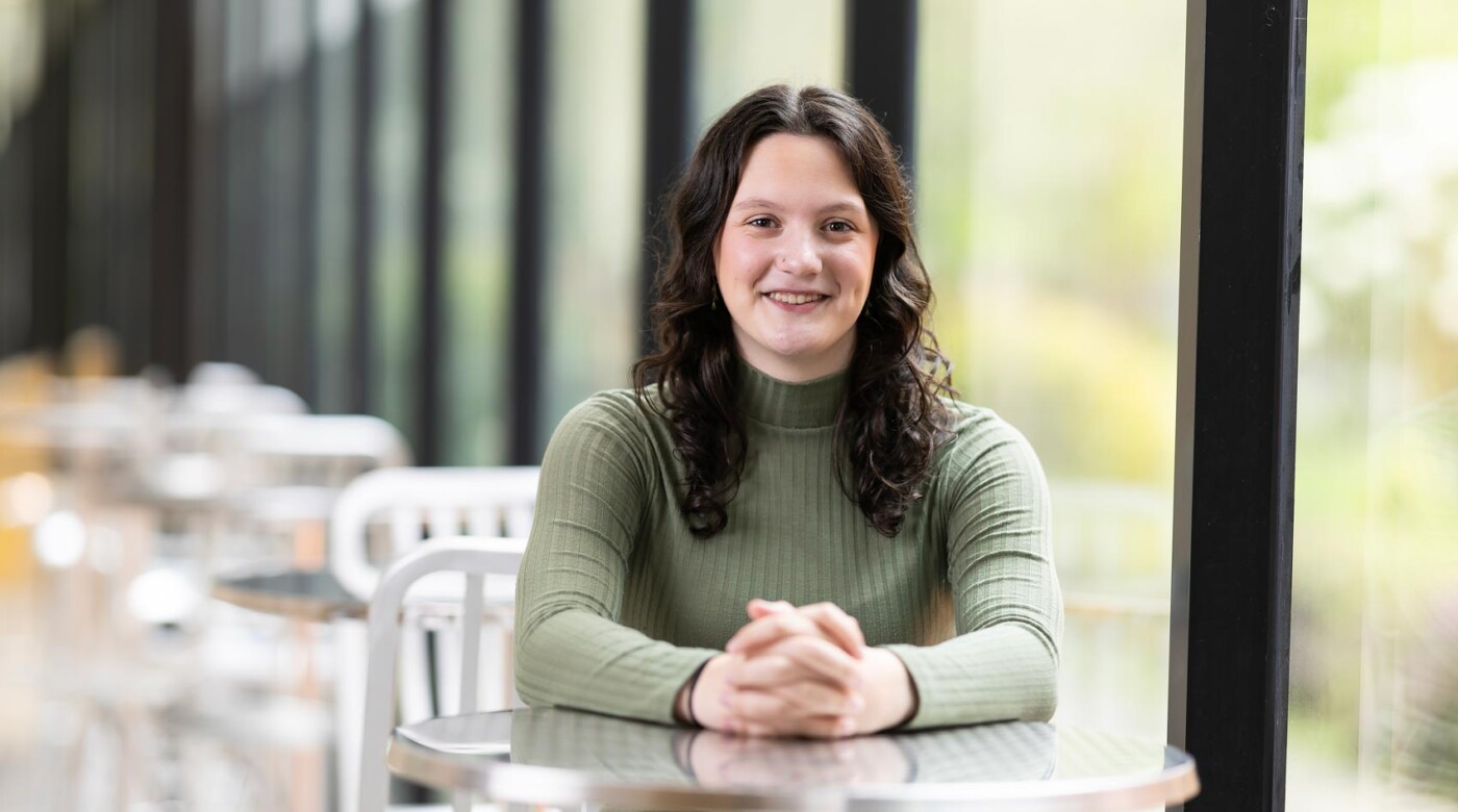 Meghan Buchanan poses for a Senior Spotlight portrait, Wednesday, April 22, 2026, at PLU. (PLU Photo / Sy Bean)