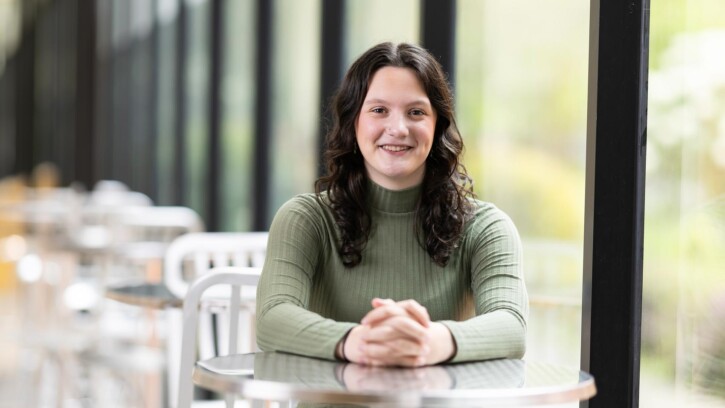 Meghan Buchanan poses for a Senior Spotlight portrait, Wednesday, April 22, 2026, at PLU. (PLU Photo / Sy Bean)