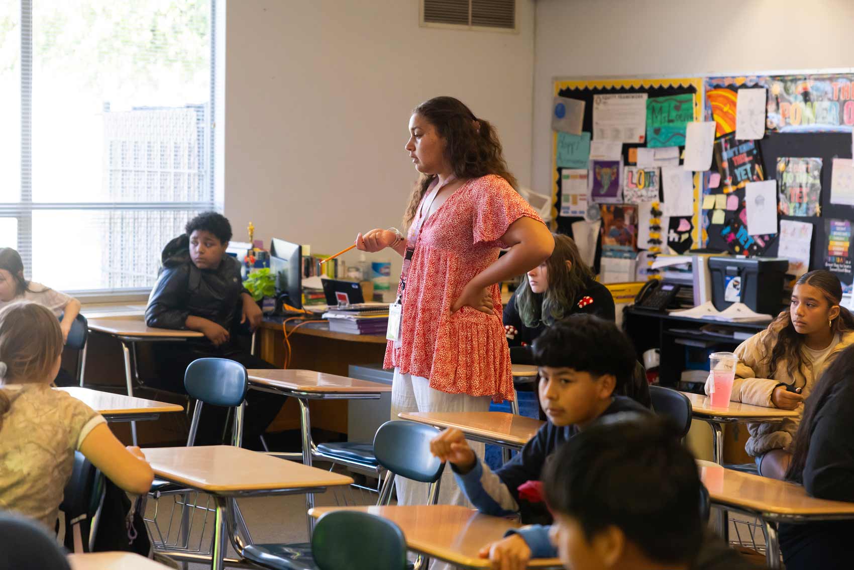 In her practicum at Keithley Middle School, Ashawnaleigh Bicoy teaches students as part of a supervised, in-class learning experience. In her practicum at Keithley Middle School, Ashawnaleigh Bicoy teaches students as part of a supervised, in-class learning experience.