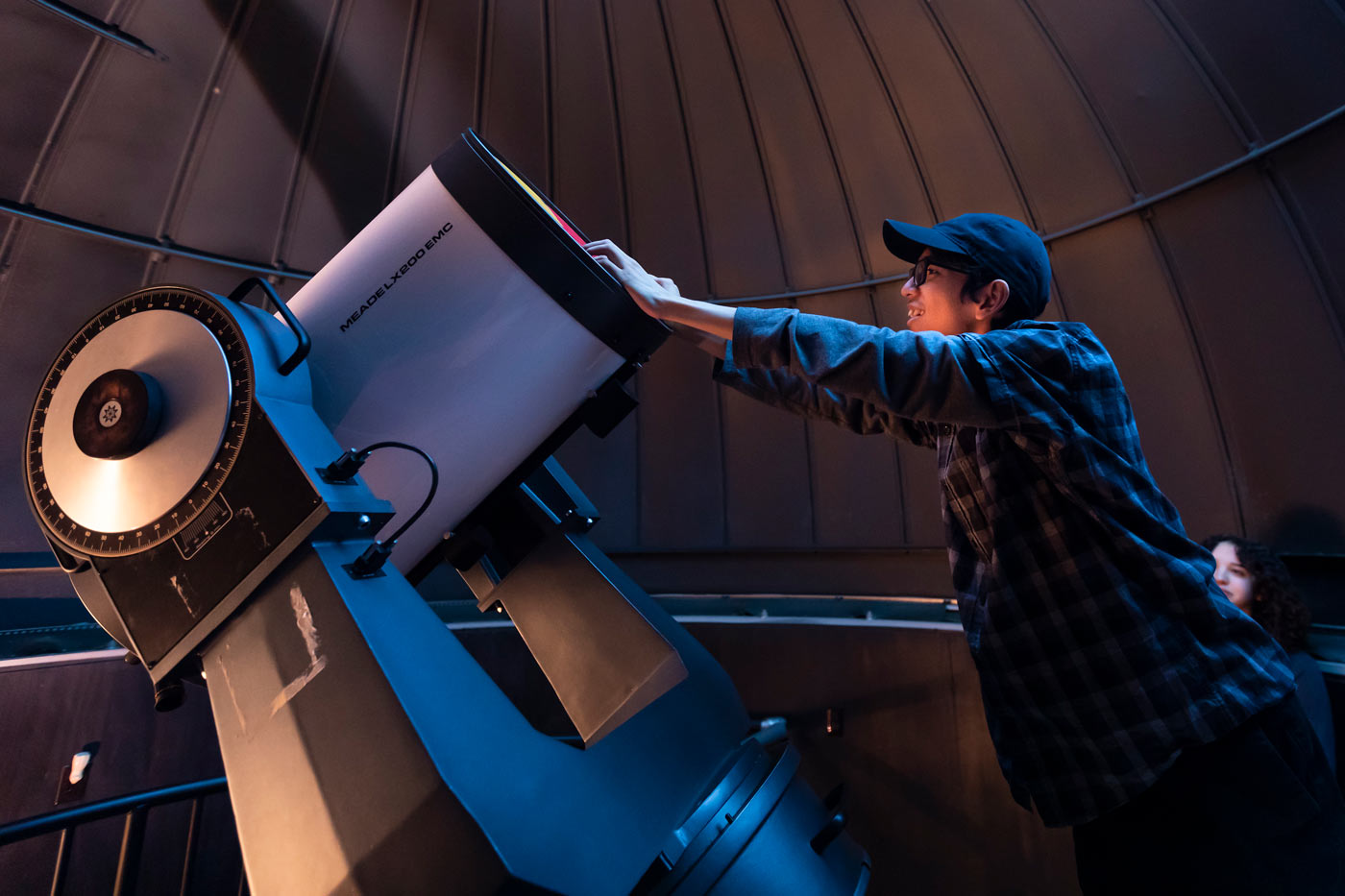 Physics professor Sean O’Neill and summer research students Julian and Jessica mount a 3D printed filter to the telescope in the W.M. Keck Observatory to ensure focusing accuracy as the group studies star clusters and variable stars, Wednesday, July 12, 2023, at PLU. Studying these different types of objects provides clues to how stars in our galaxy evolve over time. (PLU Photo / Sy Bean) Physics professor Sean O’Neill and summer research students Julian and Jessica mount a 3D printed filter to the telescope in the W.M. Keck Observatory to ensure focusing accuracy as the group studies star clusters and variable stars, Wednesday, July 12, 2023, at PLU. Studying these different types of objects provides clues to how stars in our galaxy evolve over time. (PLU Photo / Sy Bean)