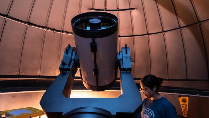 Students gather in the Keck Observatory for their summer research projects, Tuesday, July 21, 2026, at PLU. (PLU Photo / Sy Bean)