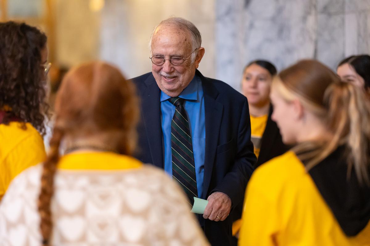 PLU Students chat with one of their State Legislators. (PLU Photo / Sy Bean)