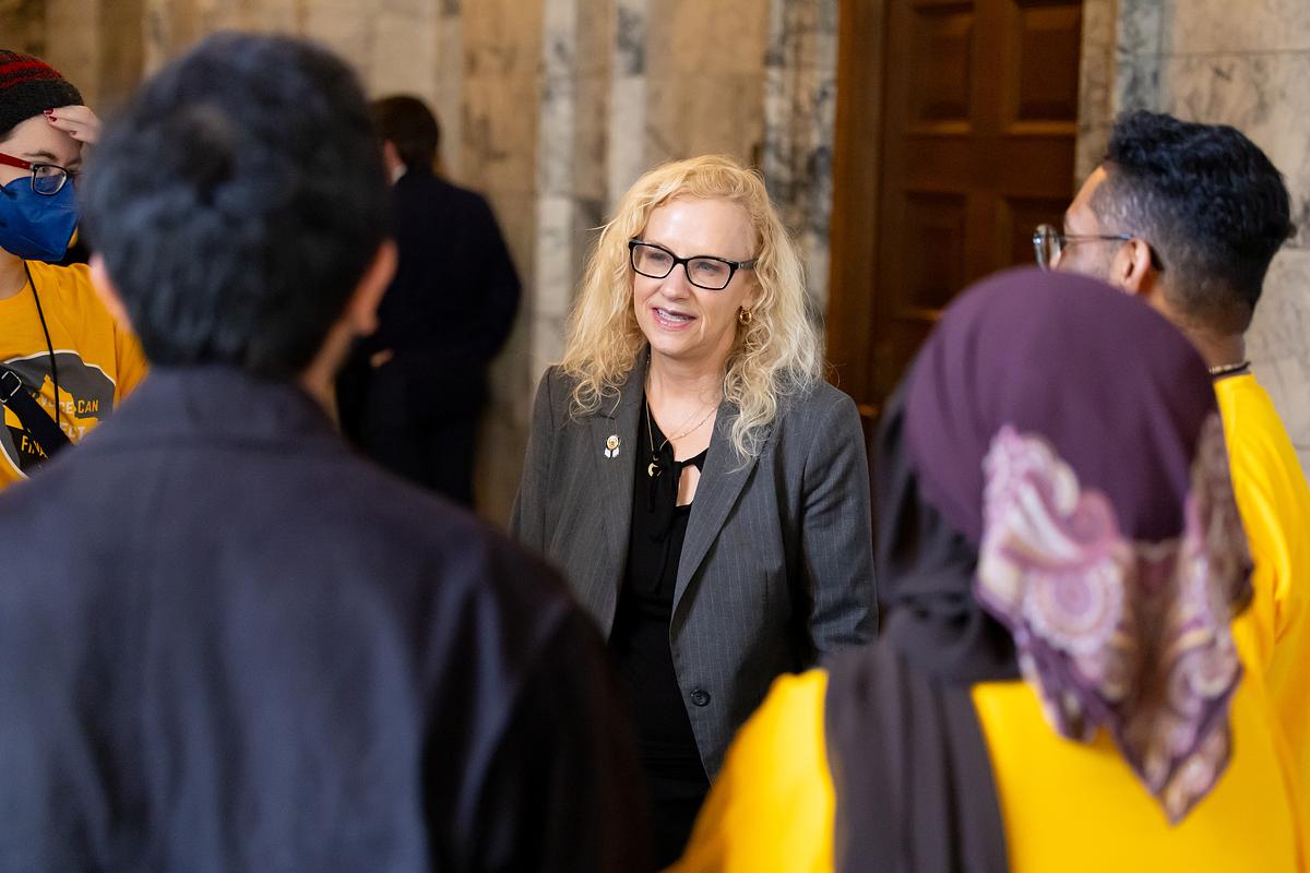 PLU Students chat with one of their State Legislators.