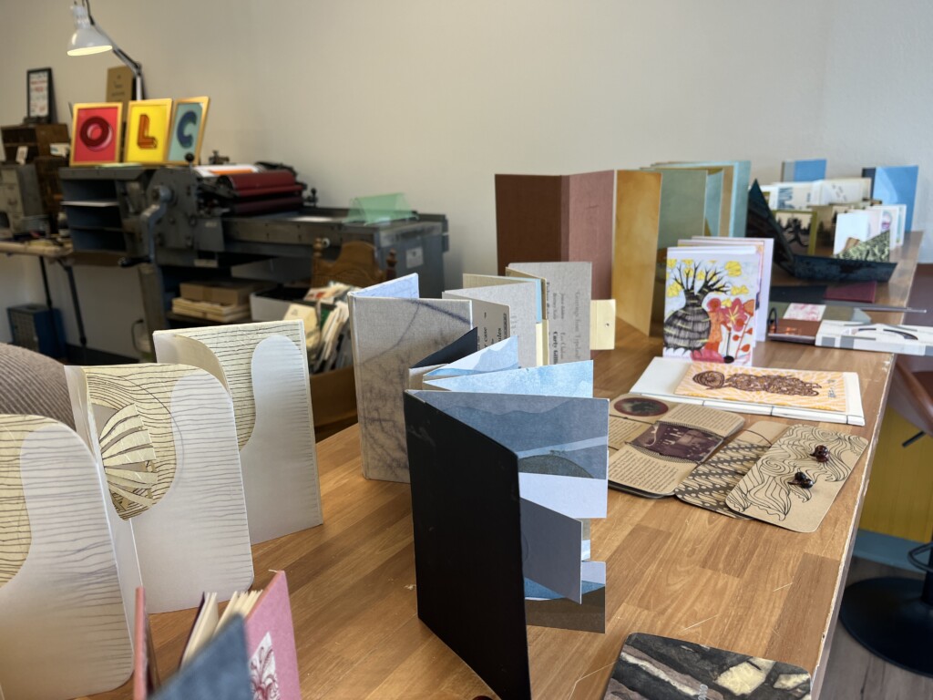 Display of handmade prints in Open Letter Collective.